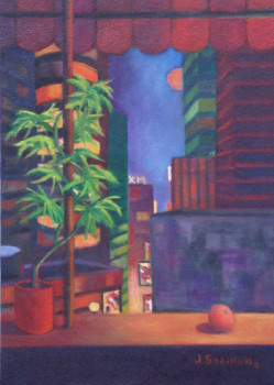 Œuvre contemporaine nommée « Building de la ville vus du balcon », Réalisée par JEAN SEBILLOTTE