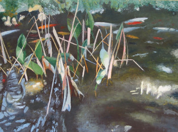 Œuvre contemporaine nommée « Le bassin aux carpes », Réalisée par MARCEL DUMAS