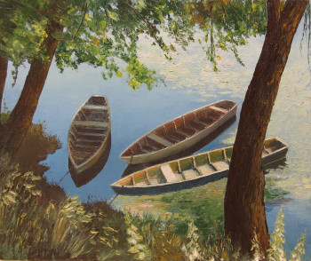 Œuvre contemporaine nommée « Barques en Loire », Réalisée par MARCEL DUMAS