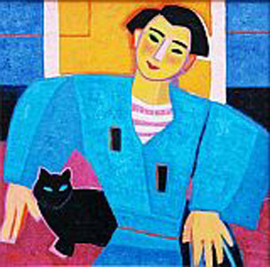 Œuvre contemporaine nommée « L'homme au chat avec kimono », Réalisée par FRANCE WAGNER