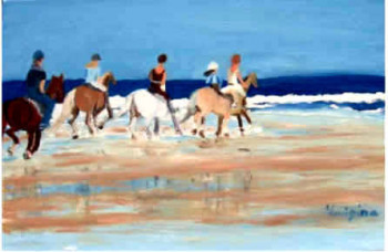 Œuvre contemporaine nommée « Chevaux en bord de plage », Réalisée par LUIGINA