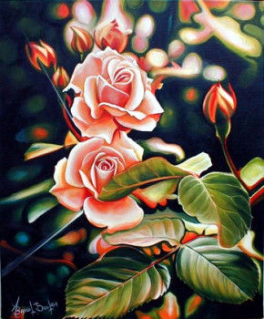 Œuvre contemporaine nommée « Roses pales », Réalisée par BANGIL BOULAIN