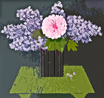 Œuvre contemporaine nommée « Bouquet de lilas et pivoine », Réalisée par JEAN CLAUDE MAUREL