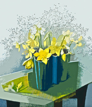 Œuvre contemporaine nommée « Vase d'Aalto avec narcisses », Réalisée par JEAN CLAUDE MAUREL