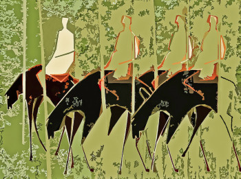 Œuvre contemporaine nommée « Cavaliers en forêt », Réalisée par JEAN CLAUDE MAUREL