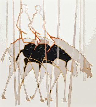 Œuvre contemporaine nommée « Deux cavaliers en forêt », Réalisée par JEAN CLAUDE MAUREL