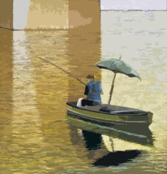 Œuvre contemporaine nommée « Pêcheur sur le Lot », Réalisée par JEAN CLAUDE MAUREL