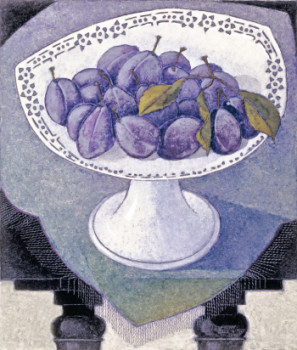Œuvre contemporaine nommée « Compotier aux prunes d'Ente », Réalisée par JEAN CLAUDE MAUREL
