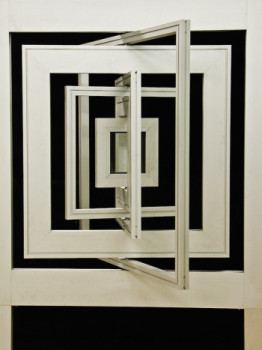 Œuvre contemporaine nommée « Cinq carrés concentriques avec rotation axe vertical 05 », Réalisée par JEAN CLAUDE MAUREL