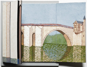 Œuvre contemporaine nommée « Villeneuve sur Lot Pont Vieux (ouvert à droite) », Réalisée par JEAN CLAUDE MAUREL