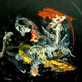 Œuvre contemporaine nommée « festin aquatique », Réalisée par ROLAND CHAIGNE