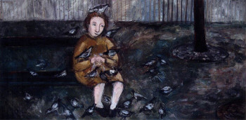 Œuvre contemporaine nommée « Femme aux pigeons », Réalisée par IRINA RAKOVA
