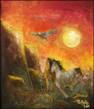 Œuvre contemporaine nommée « soleil de feu », Réalisée par JANPOL PORTALIS