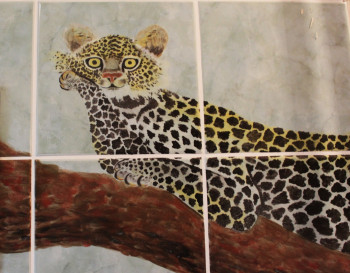 Œuvre contemporaine nommée « léopard heureux », Réalisée par SYLVIE RABATEL