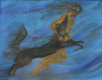 Œuvre contemporaine nommée « jeune fille au chien », Réalisée par SYLVIE RABATEL