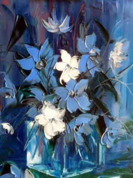 Œuvre contemporaine nommée « les fleurs  bleues », Réalisée par GEBO