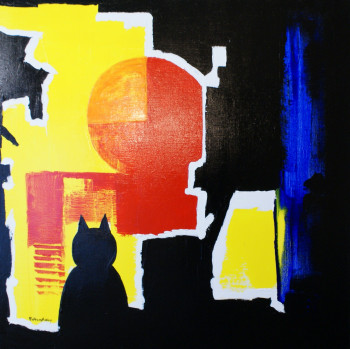 Œuvre contemporaine nommée « Le chat noir de minuit moins le quart », Réalisée par RENé VINCENT-VIRY