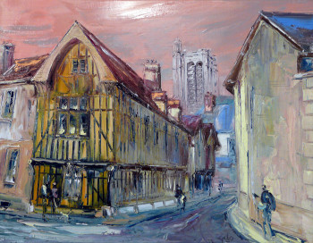Œuvre contemporaine nommée « TROYES rue de la Crosse et la Cathédrale », Réalisée par GEBO