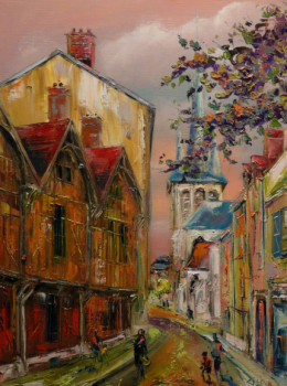 Œuvre contemporaine nommée « TROYES rue Passerat et l'église St Remy », Réalisée par GEBO