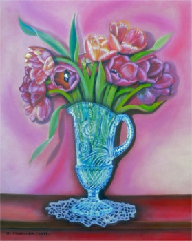 Œuvre contemporaine nommée « Les tulipes au vase de cristal N° 125MP », Réalisée par ABERNARDO