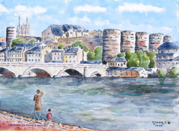 Œuvre contemporaine nommée « Les bords de Maine à Angers . », Réalisée par ROGER J.