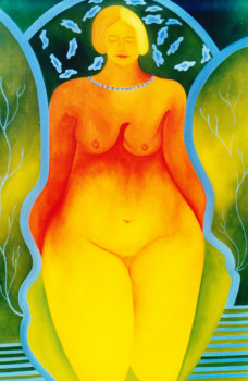 Œuvre contemporaine nommée « nu jaune aux profils », Réalisée par FRANçOISE COEURET