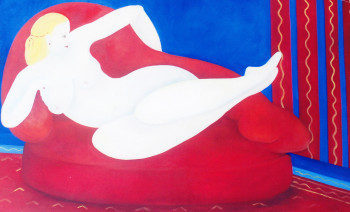 Œuvre contemporaine nommée « nu sur banquette rouge », Réalisée par FRANçOISE COEURET