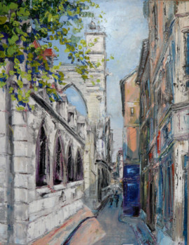 Œuvre contemporaine nommée « TROYES   Rue  Urbain IV  et  l'église  St Jean », Réalisée par GEBO