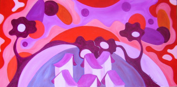 Œuvre contemporaine nommée « village aube rose », Réalisée par MARIE LAURENT