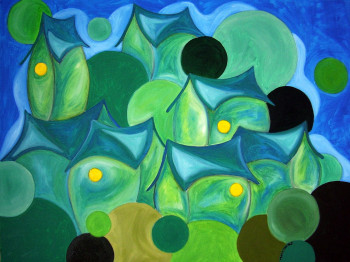 Œuvre contemporaine nommée « village au crépuscule », Réalisée par MARIE LAURENT