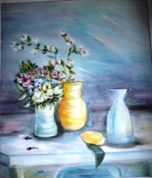 Œuvre contemporaine nommée « Bouquet de fleurs sur table », Réalisée par TYNA RAVIER