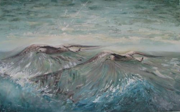 Œuvre contemporaine nommée « Goélands en harmonie avec la mer le vent et le ciel », Réalisée par FABIEN GAUDIN