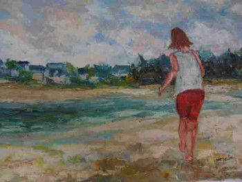 Œuvre contemporaine nommée « sur la plage de l'Ile Tudy », Réalisée par MICHEL HAMELIN