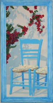 Œuvre contemporaine nommée « Les chaises bleues », Réalisée par LE SINGE BLEU - PH. LUCAS