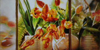 Œuvre contemporaine nommée « Tulipes à la fenêtre », Réalisée par KATIA TCHIRIEFF