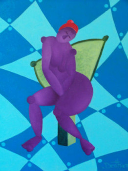 Œuvre contemporaine nommée « nu à la chaise verte », Réalisée par EMMANUEL BERTHIER