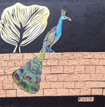 Œuvre contemporaine nommée « Le paon sur un mur », Réalisée par FABIE