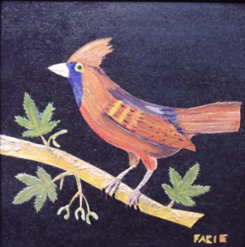 Œuvre contemporaine nommée « Le cardinal huppé sur feuilles d'érable », Réalisée par FABIE