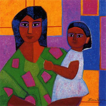 Œuvre contemporaine nommée « Maman et fillette à l' île Maurice », Réalisée par FRANCE WAGNER