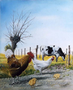 Œuvre contemporaine nommée « Poule et coq », Réalisée par CHRISTIAN LABELLE