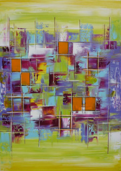 Œuvre contemporaine nommée « Small orange Squares in the garden », Réalisée par OLIVIA BOA