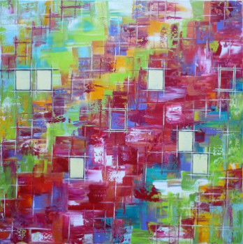 Œuvre contemporaine nommée « Small yellow Squares in mouvement », Réalisée par OLIVIA BOA