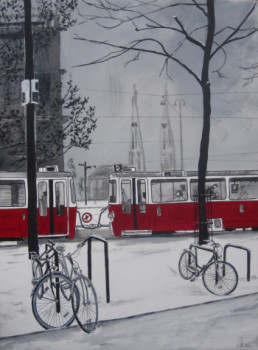 Œuvre contemporaine nommée « tram rouge », Réalisée par OLIVIER LAPLACE