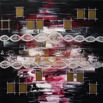 Œuvre contemporaine nommée « Small gold Squares in DNA: communication by light », Réalisée par OLIVIA BOA