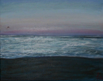 Œuvre contemporaine nommée « La plage à Menton, en soirée », Réalisée par NADIA VIGUIER