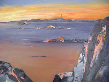 Œuvre contemporaine nommée « coucher de soleil sur l'ile de batz », Réalisée par ALAIN COJAN