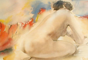 Œuvre contemporaine nommée « nu à l' aquarelle: voluptueuse », Réalisée par MICHEL MONTIGNE