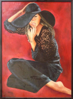Œuvre contemporaine nommée « Femme au Chapeau Noir », Réalisée par JADE