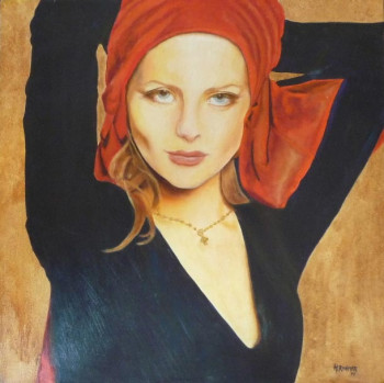 Œuvre contemporaine nommée « Femme au foulard Rouge », Réalisée par JADE