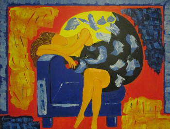 Œuvre contemporaine nommée « Le fauteuil bleu », Réalisée par JENO